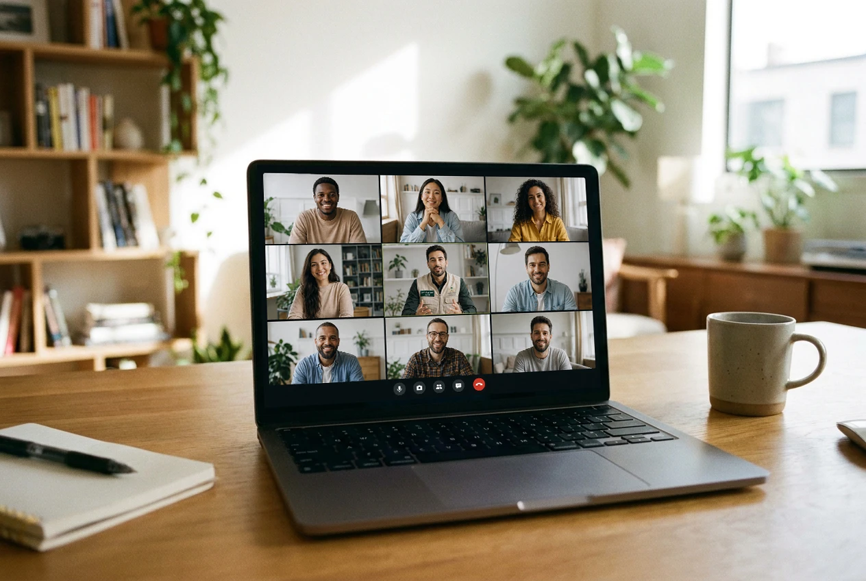 Virtual mental health and wellness support session on laptop screen
